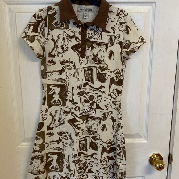 Urban Outfitters Dresses & Skirts - Urban Outfitters Brown & Cream Pinup Girl Graphic Dress